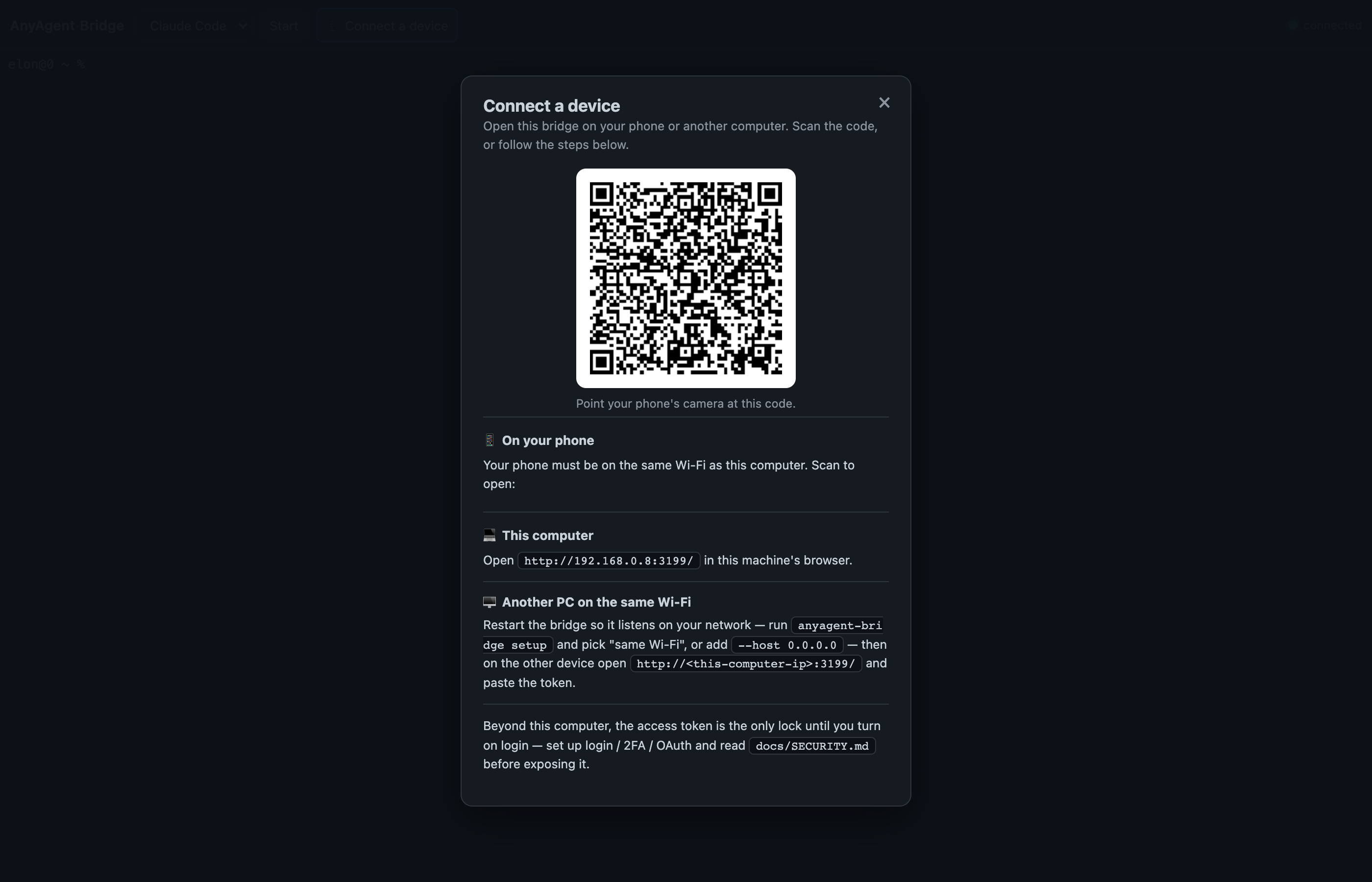 QR code connect-device modal